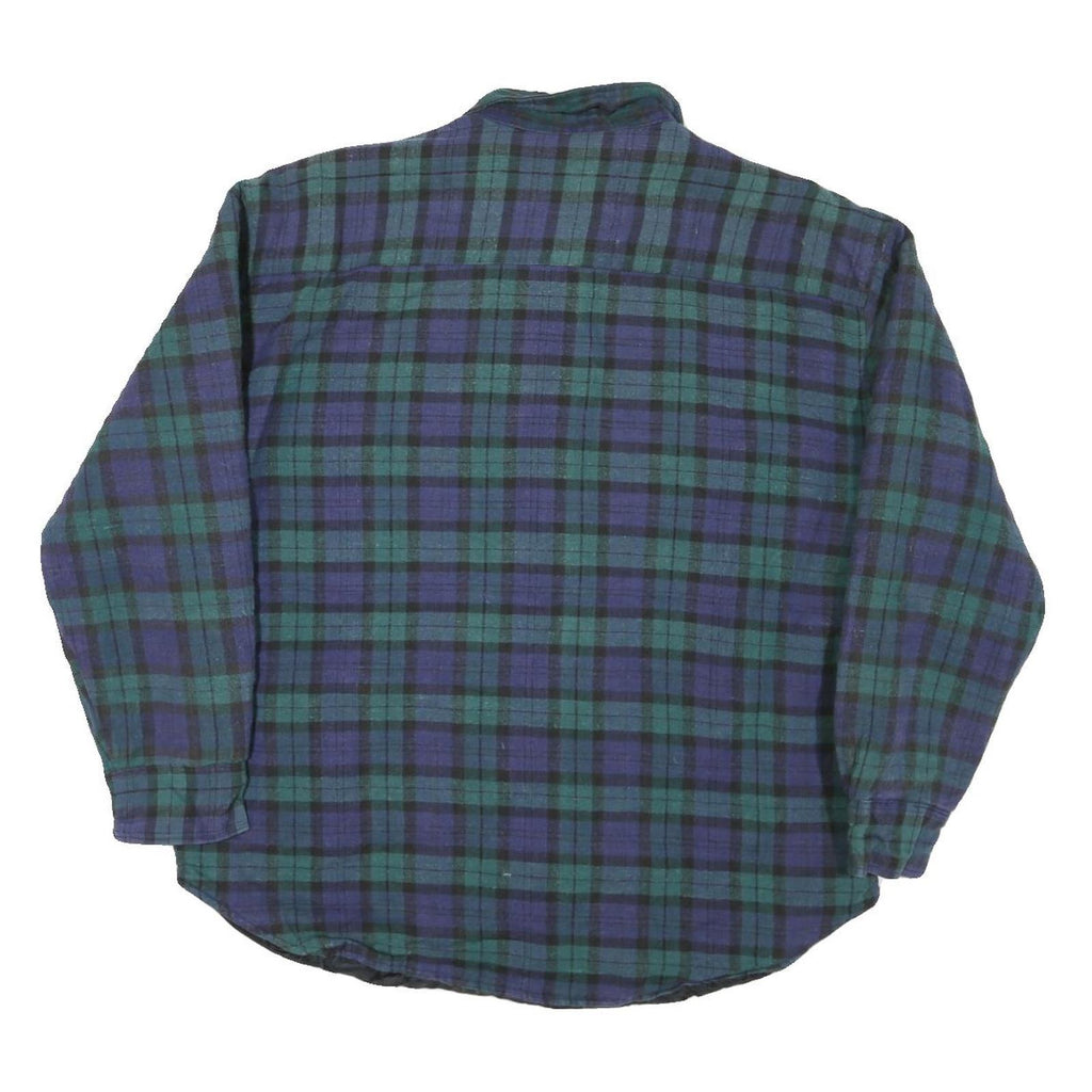 NORTHCREST Mens Blue & Green Plaid Shirt L Cotton Blend Casual Long Sleeve