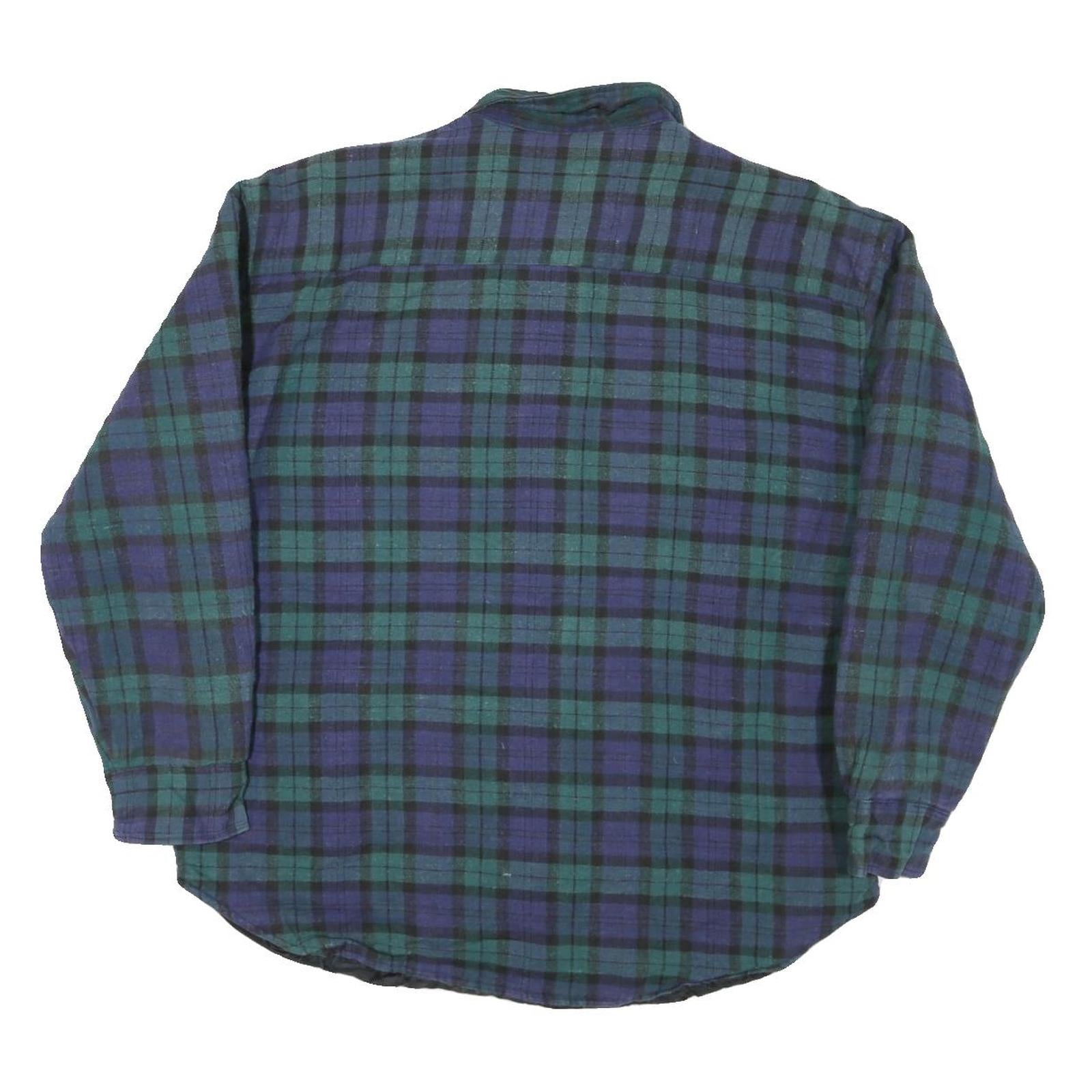 NORTHCREST Mens Blue & Green Plaid Shirt L Cotton Blend Casual Long Sleeve