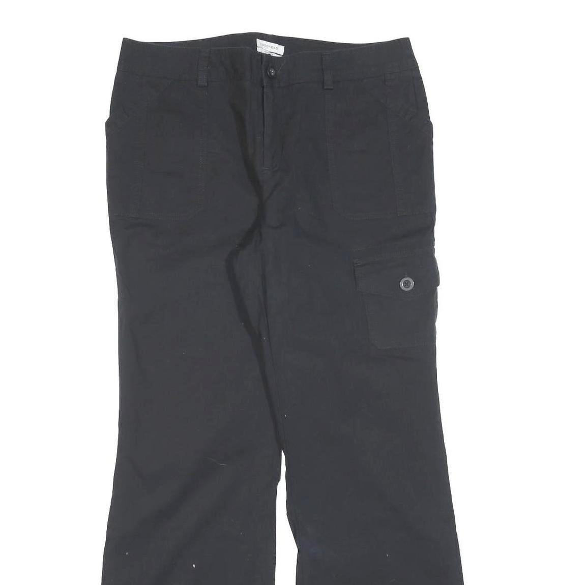 DOCKERS Womens Black Cotton Blend Regular Wide-Leg Trousers W32 L32 Casual Zip
