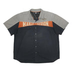 HARLEY DAVIDSON Mens Grey & Navy Blue Cotton Short Sleeve Shirt 2XL