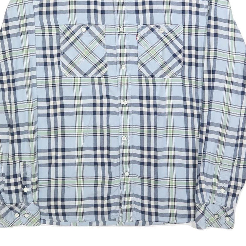 LEVI'S Mens Blue & Green Check Shirt XL Classic Cotton Blend Long Sleeve Button