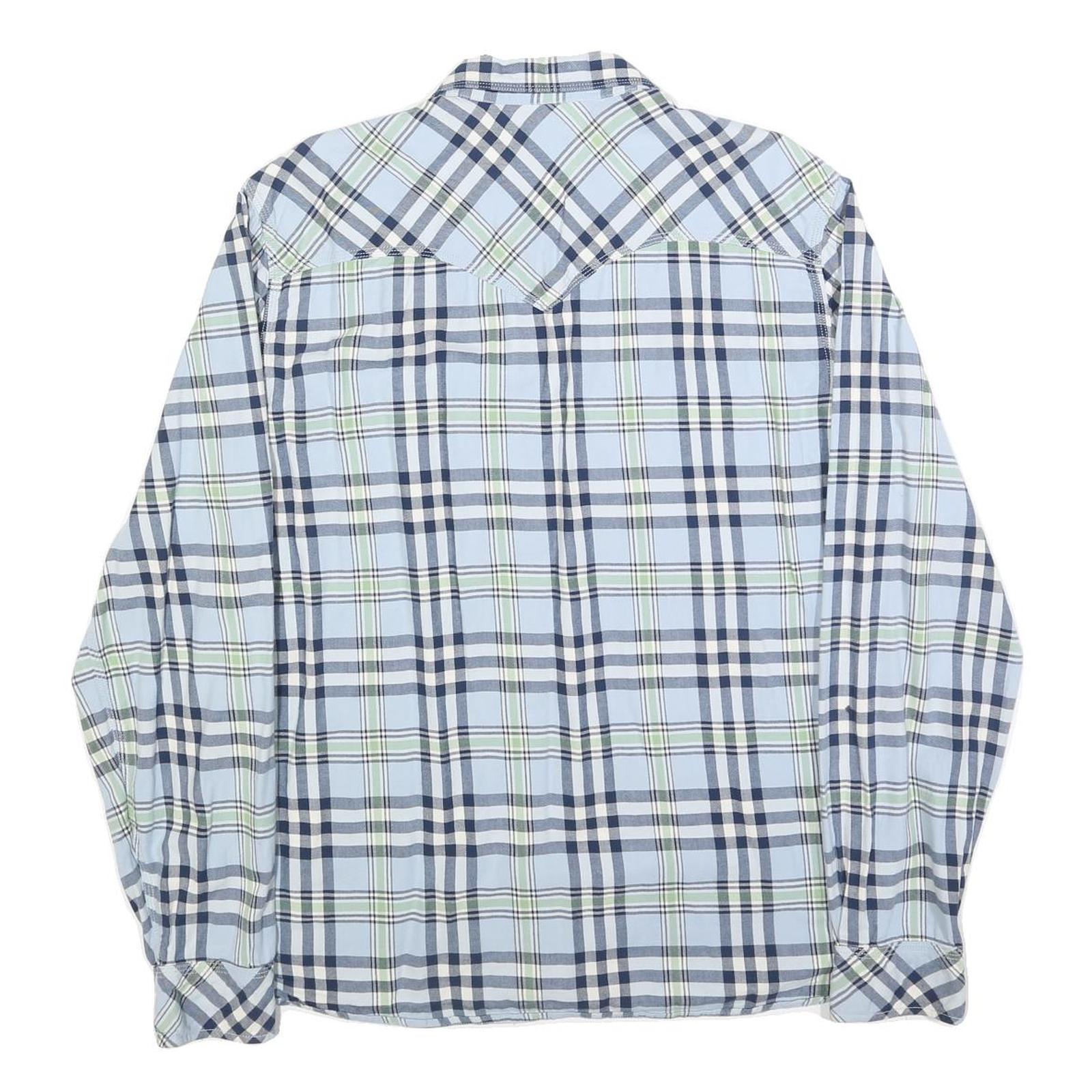 LEVI'S Mens Blue & Green Check Shirt XL Classic Cotton Blend Long Sleeve Button