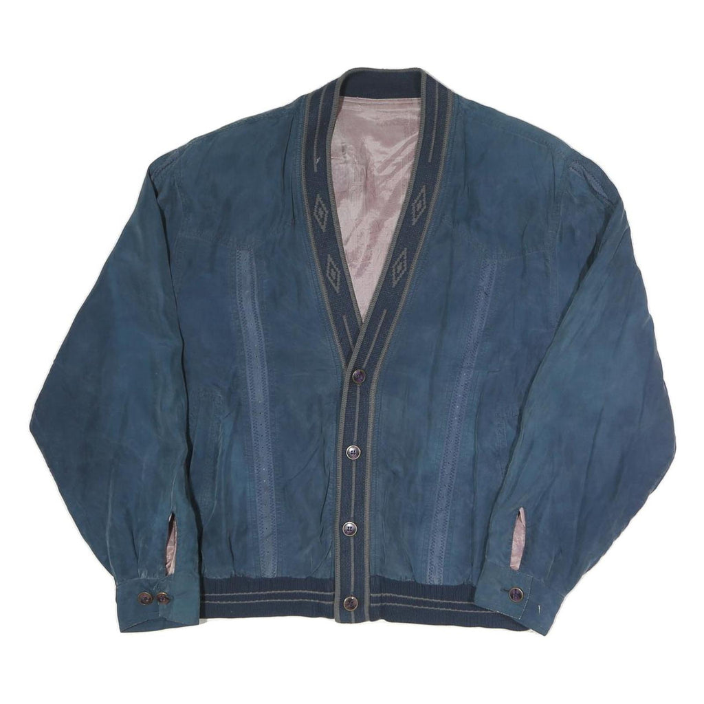 Mens Blue Button Jacket L Polyester Blend Plain Casual Style