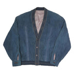 Mens Blue Button Jacket L Polyester Blend Plain Casual Style