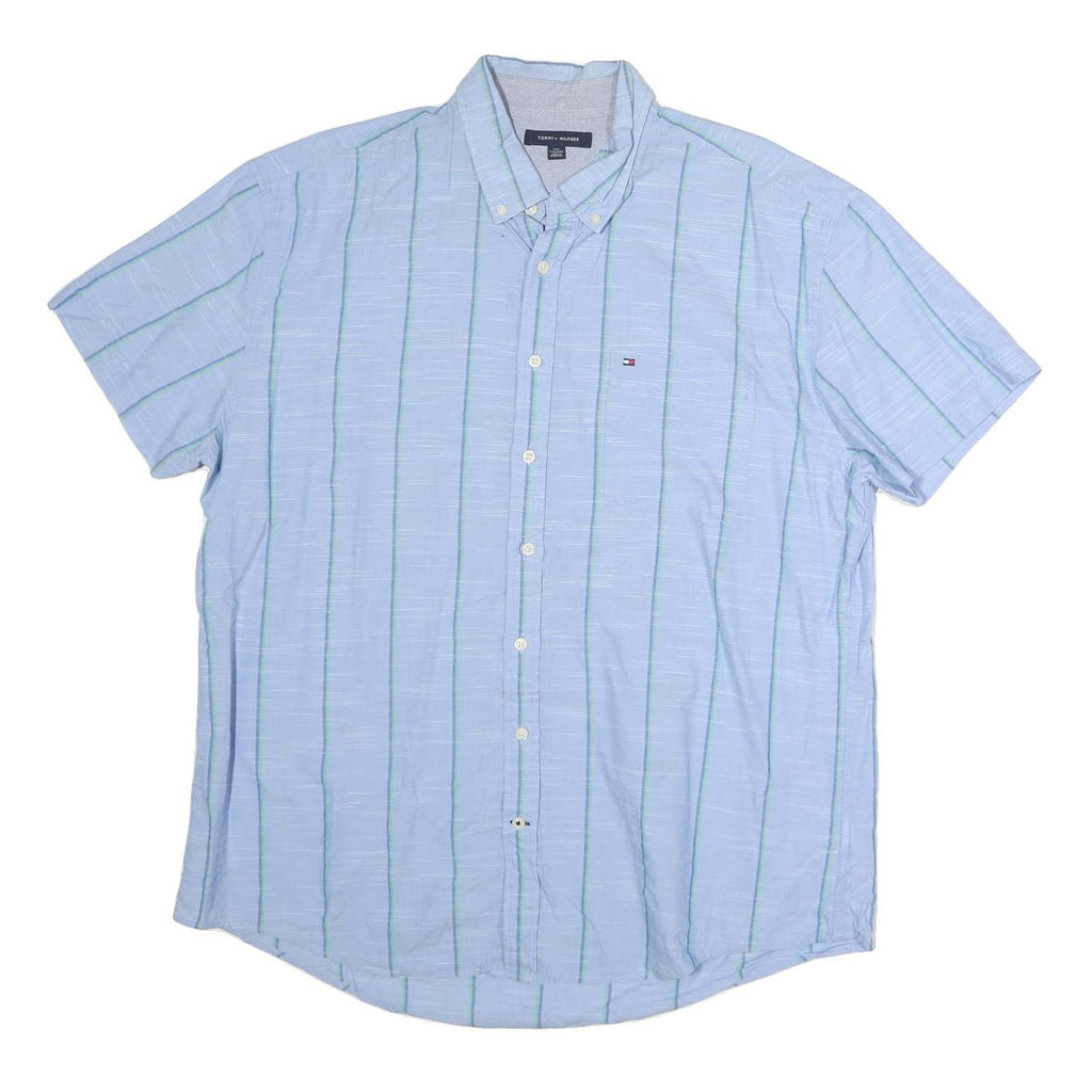 TOMMY HILFIGER Mens Blue & Green Striped Shirt 2XL Button Down Casual