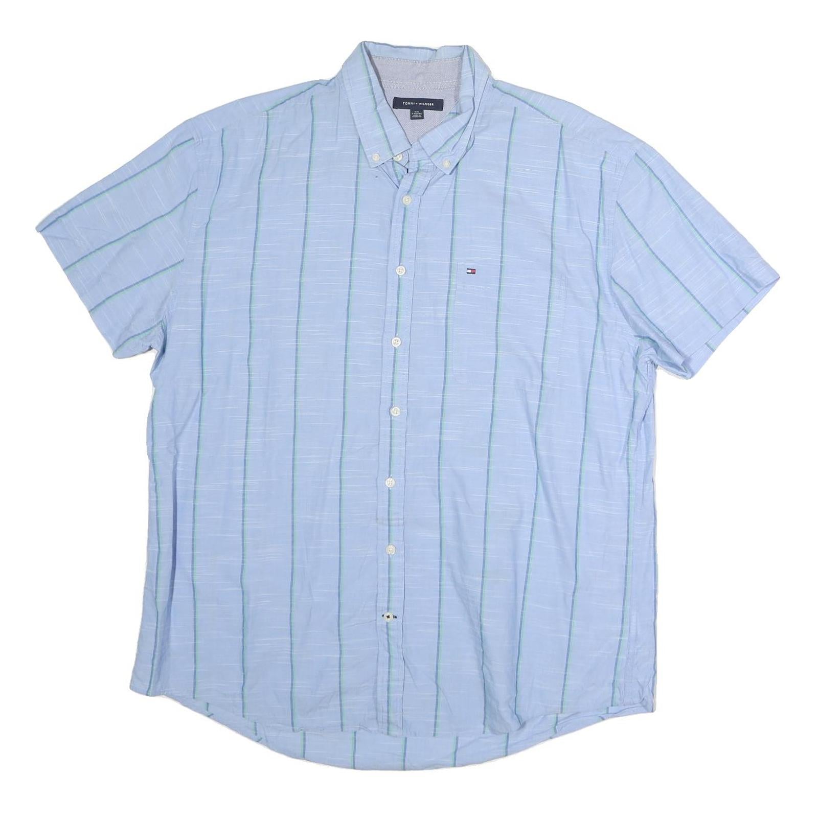 TOMMY HILFIGER Mens Blue & Green Striped Shirt 2XL Button Down Casual