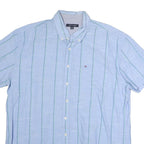 TOMMY HILFIGER Mens Blue & Green Striped Shirt 2XL Button Down Casual