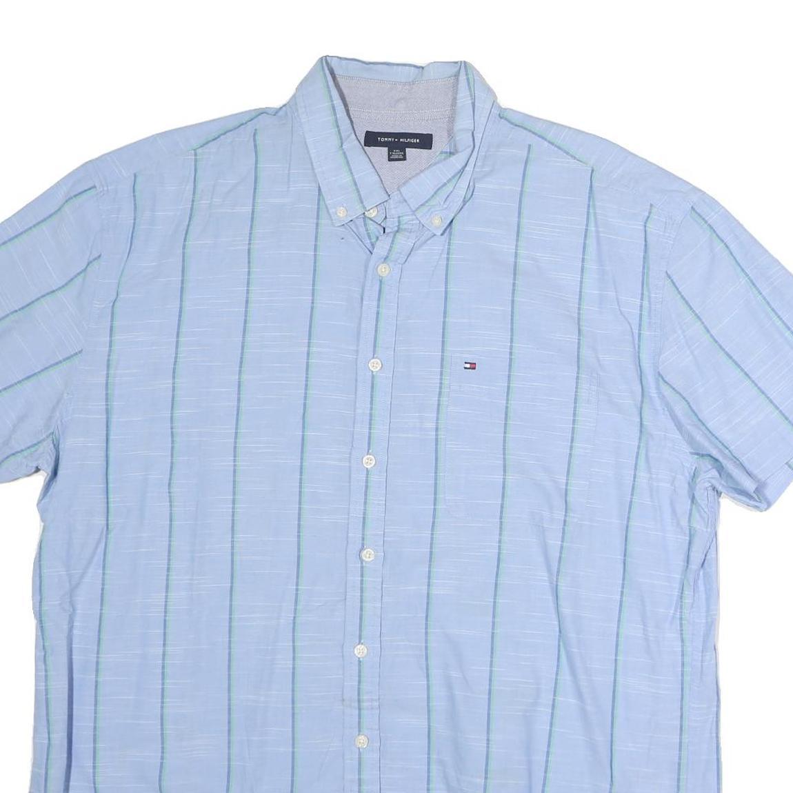 TOMMY HILFIGER Mens Blue & Green Striped Shirt 2XL Button Down Casual