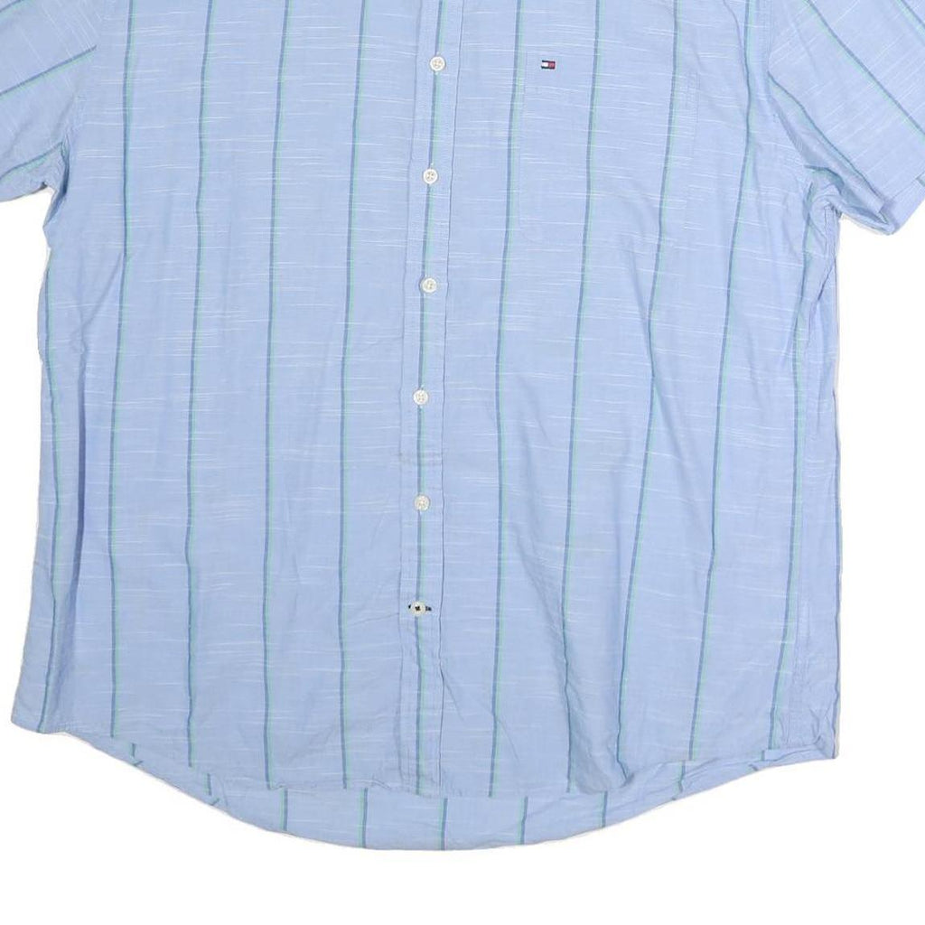 TOMMY HILFIGER Mens Blue & Green Striped Shirt 2XL Button Down Casual