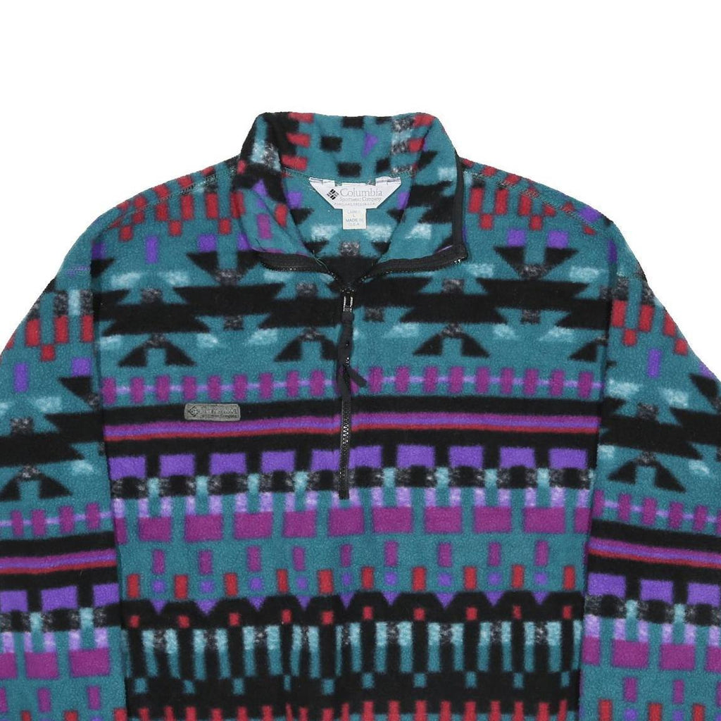 COLUMBIA Womens Blue & Purple Patterned Pullover Jumper Geometric Crew Neck