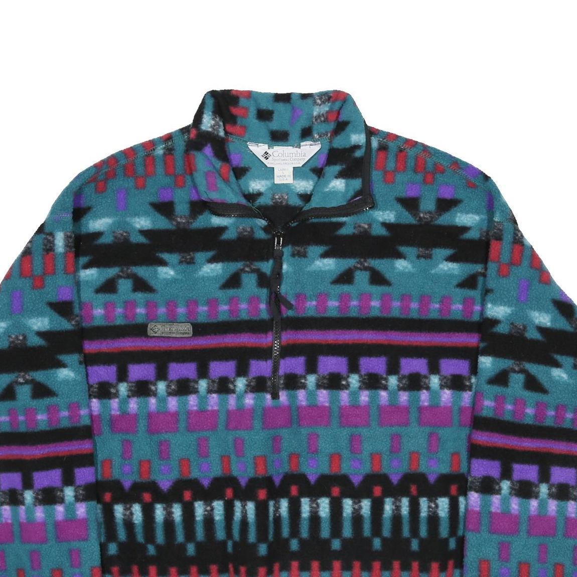 COLUMBIA Womens Blue & Purple Patterned Pullover Jumper Geometric Crew Neck