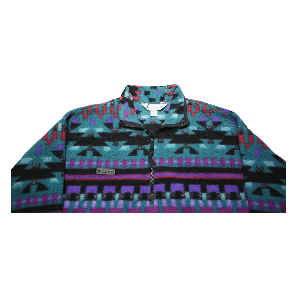 COLUMBIA Womens Blue & Purple Patterned Pullover Jumper Geometric Crew Neck