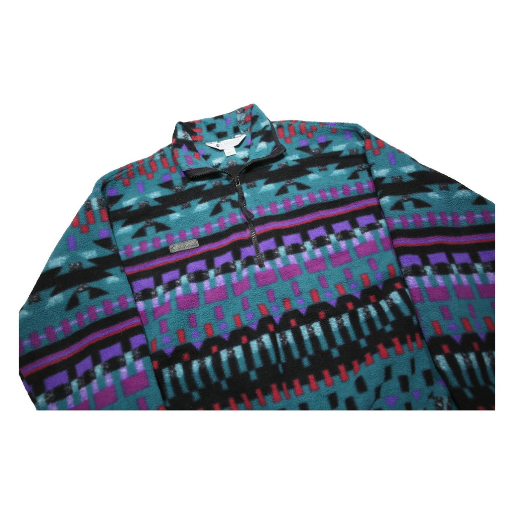 COLUMBIA Womens Blue & Purple Patterned Pullover Jumper Geometric Crew Neck