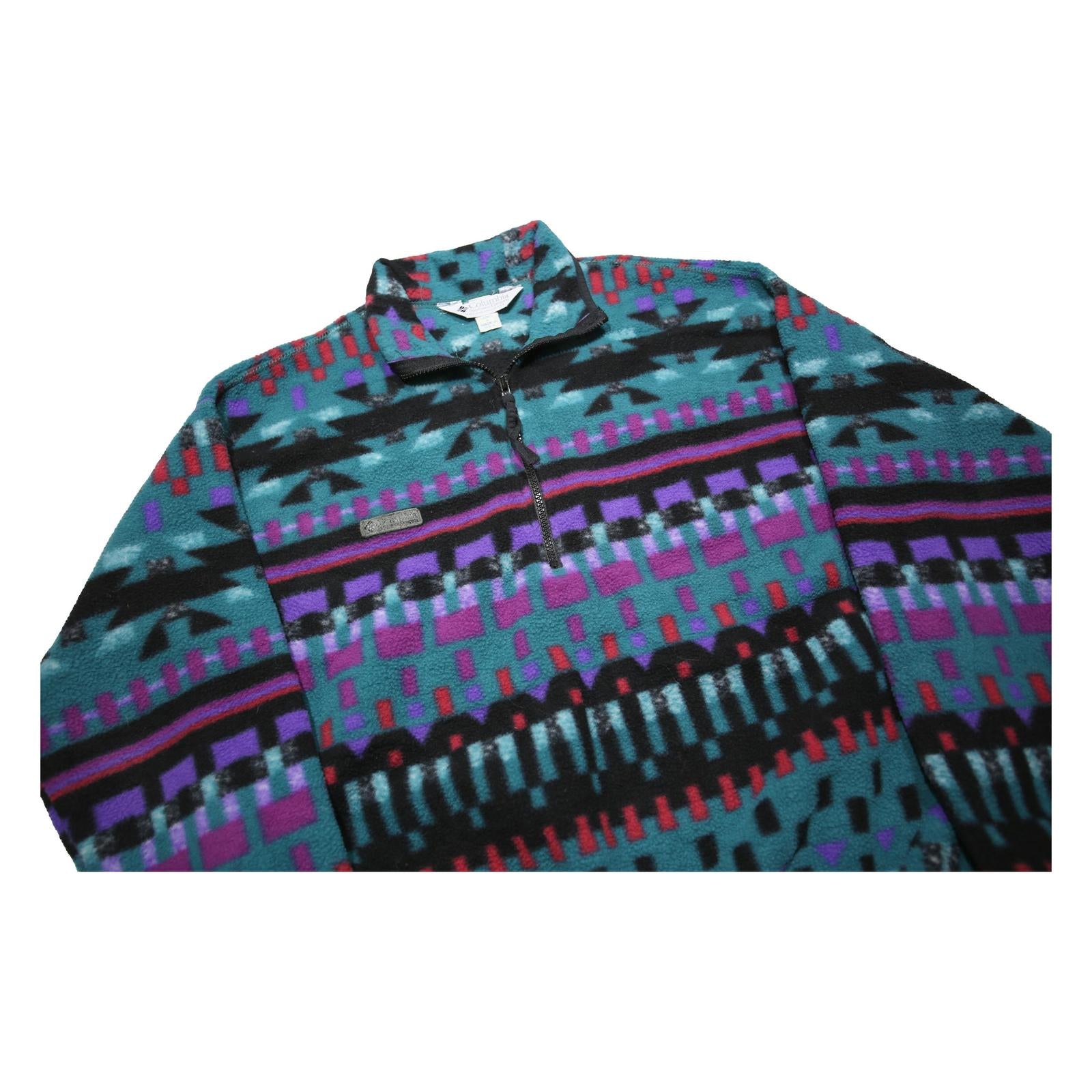 COLUMBIA Womens Blue & Purple Patterned Pullover Jumper Geometric Crew Neck