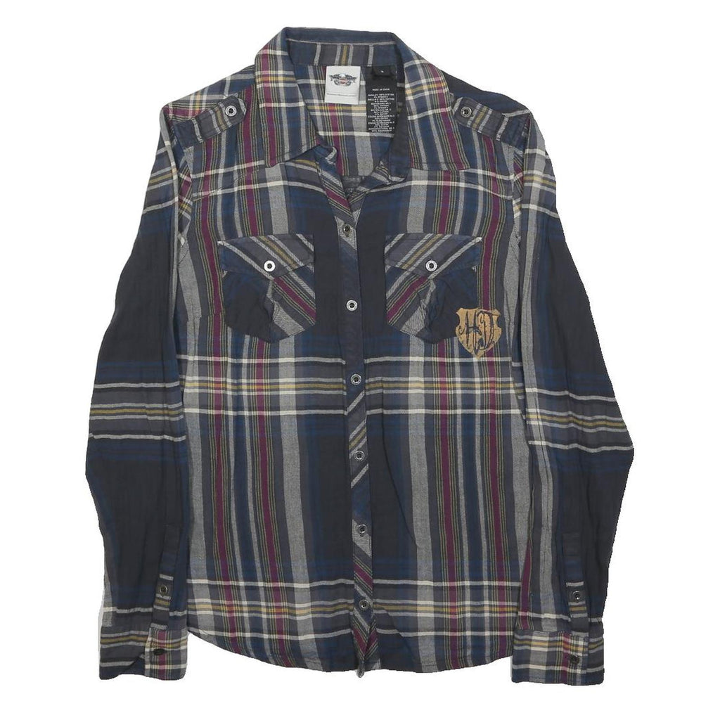 HARLEY DAVIDSON Womens Blue & Maroon Check Shirt S Cotton Blend Long Sleeve