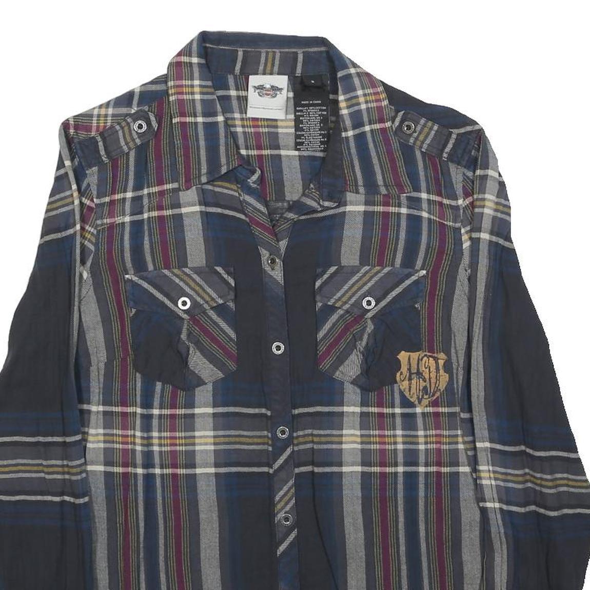 HARLEY DAVIDSON Womens Blue & Maroon Check Shirt S Cotton Blend Long Sleeve