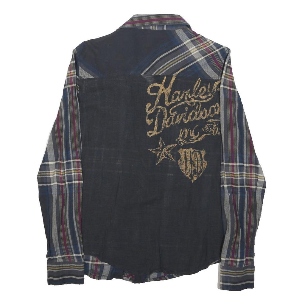 HARLEY DAVIDSON Womens Blue & Maroon Check Shirt S Cotton Blend Long Sleeve