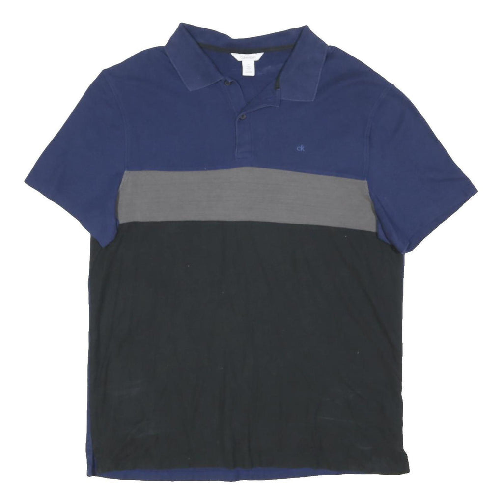 CALVIN KLEIN Mens Blue Grey & Black Polo Shirt Short Sleeve L Cotton Blend