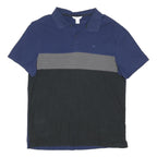 CALVIN KLEIN Mens Blue Grey & Black Polo Shirt Short Sleeve L Cotton Blend