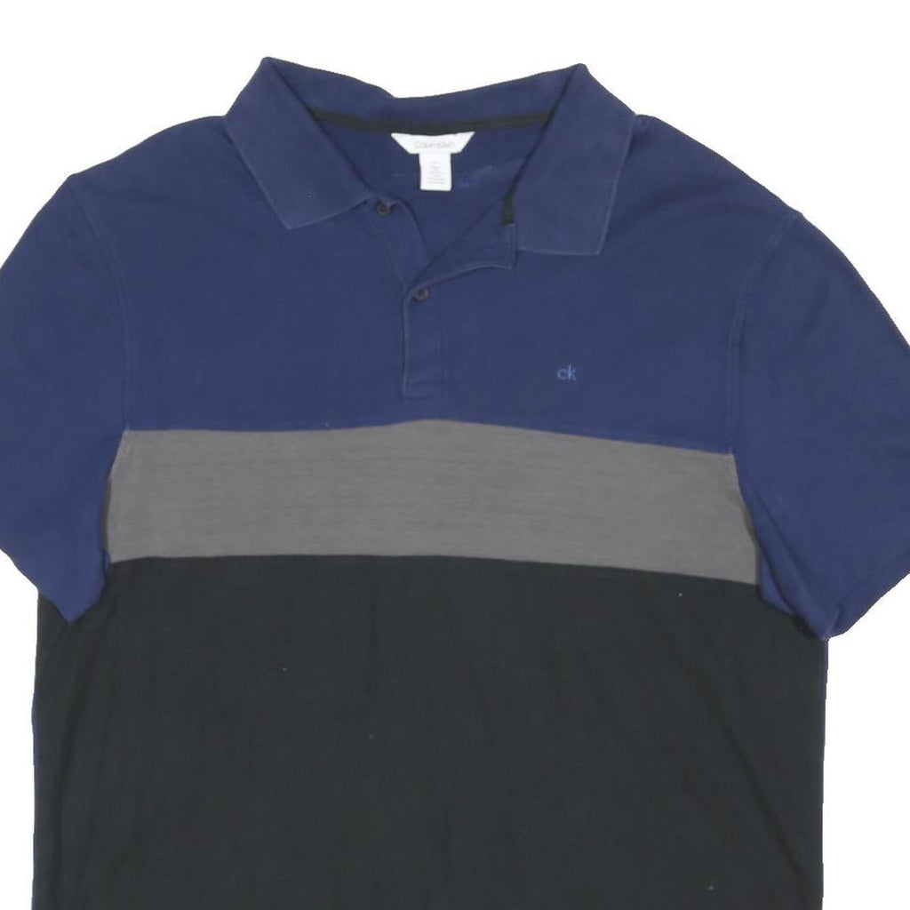 CALVIN KLEIN Mens Blue Grey & Black Polo Shirt Short Sleeve L Cotton Blend