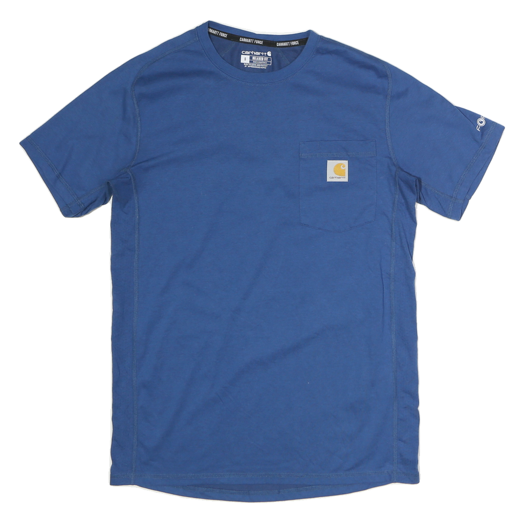 CARHARTT Mens Blue Pocket T-Shirt S Short Sleeve Crew Neck Polyester Comfort