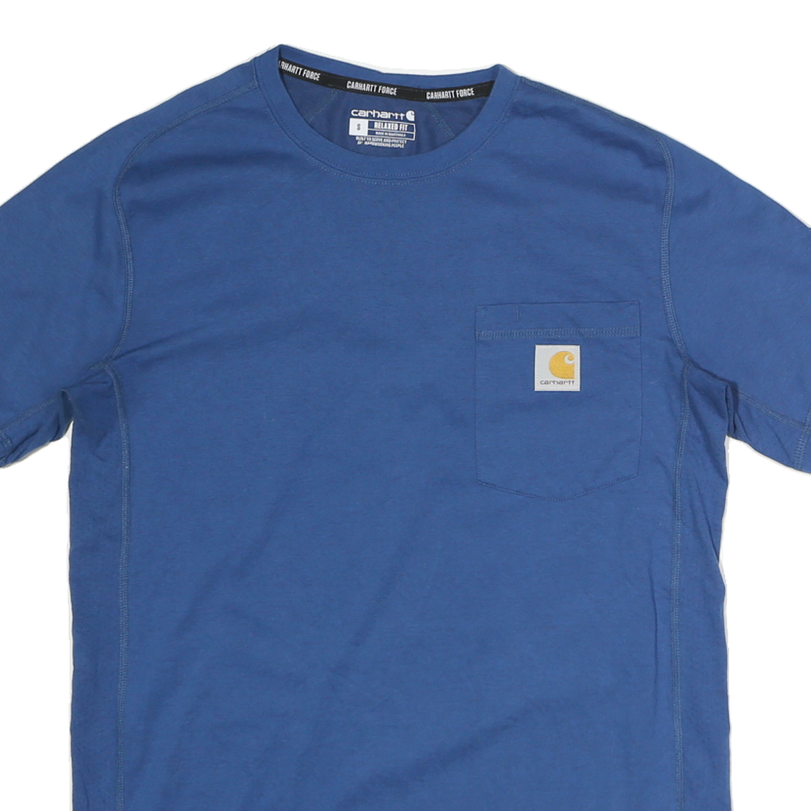 CARHARTT Mens Blue Pocket T-Shirt S Short Sleeve Crew Neck Polyester Comfort