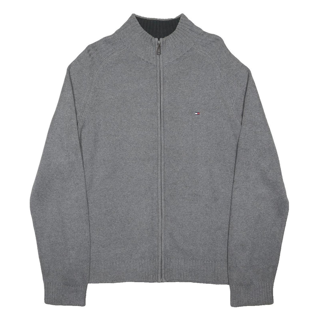 TOMMY HILFIGER Mens Grey Cotton Blend Zip Jacket M Plain Knit