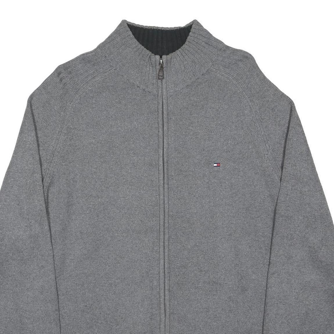 TOMMY HILFIGER Mens Grey Cotton Blend Zip Jacket M Plain Knit