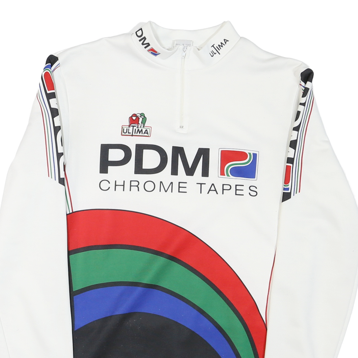 Mens White & Black PDM Chrome Tapes Graphic Long Sleeve 1/4 Zip Jersey S