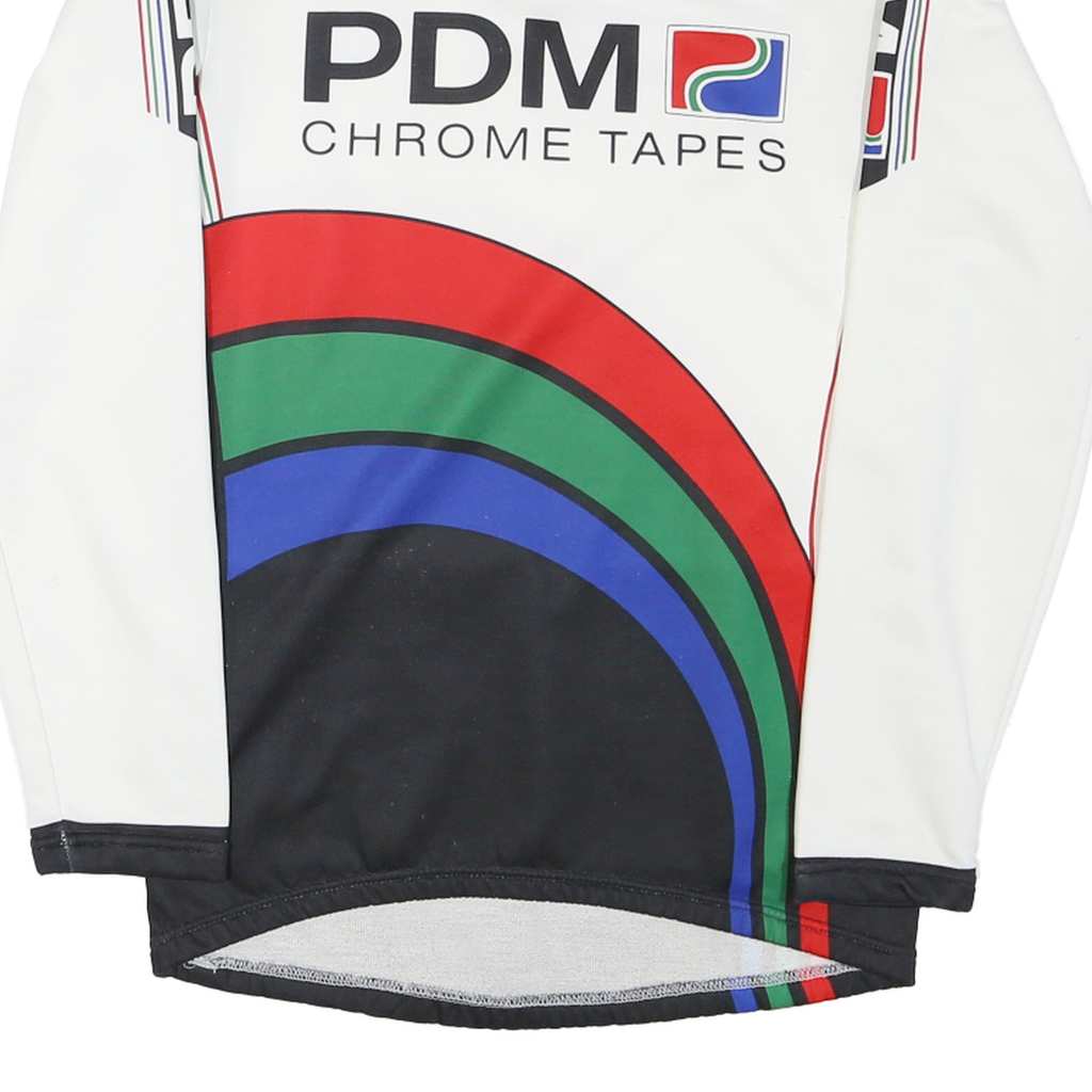 Mens White & Black PDM Chrome Tapes Graphic Long Sleeve 1/4 Zip Jersey S