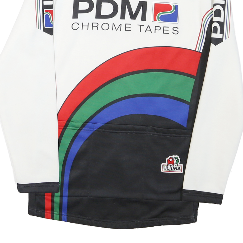 Mens White & Black PDM Chrome Tapes Graphic Long Sleeve 1/4 Zip Jersey S