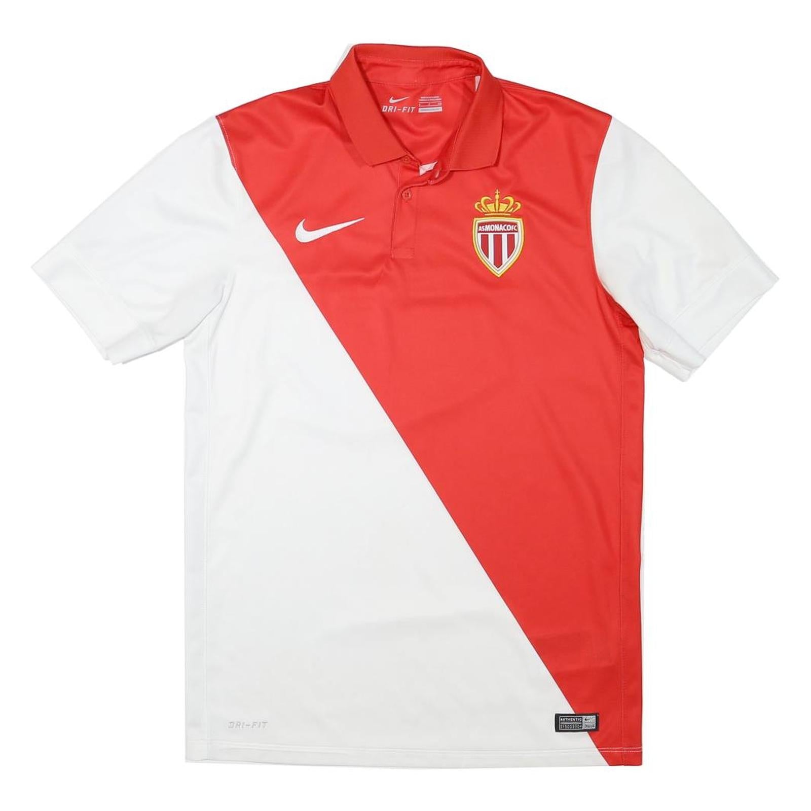 NIKE AS Monaco 2014-15 Home Mens Red & White Football Shirt S Short Sleeve