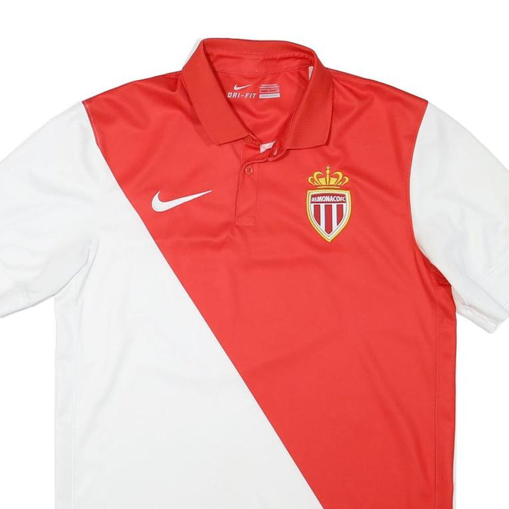 NIKE AS Monaco 2014-15 Home Mens Red & White Football Shirt S Short Sleeve