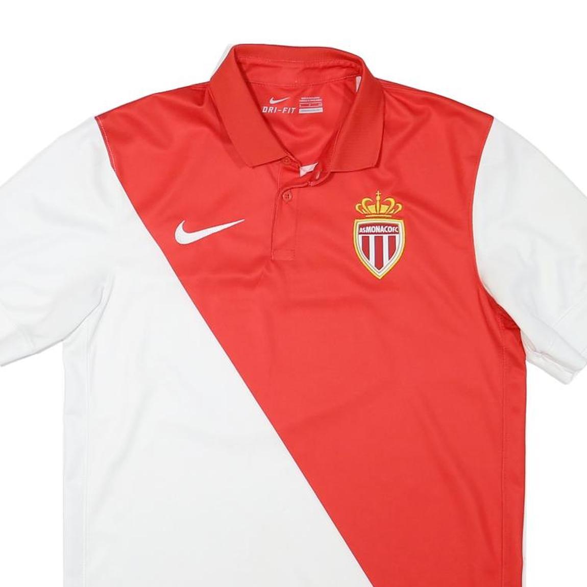 NIKE AS Monaco 2014-15 Home Mens Red & White Football Shirt S Short Sleeve