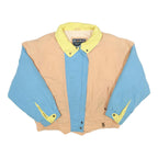 EUROSKI Womens Beige & Blue Yellow Collar Zip Jacket M Plain Retro Skiwear