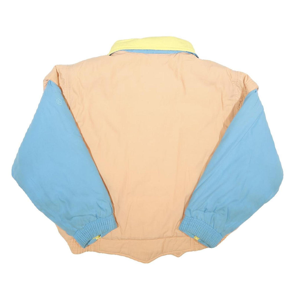EUROSKI Womens Beige & Blue Yellow Collar Zip Jacket M Plain Retro Skiwear