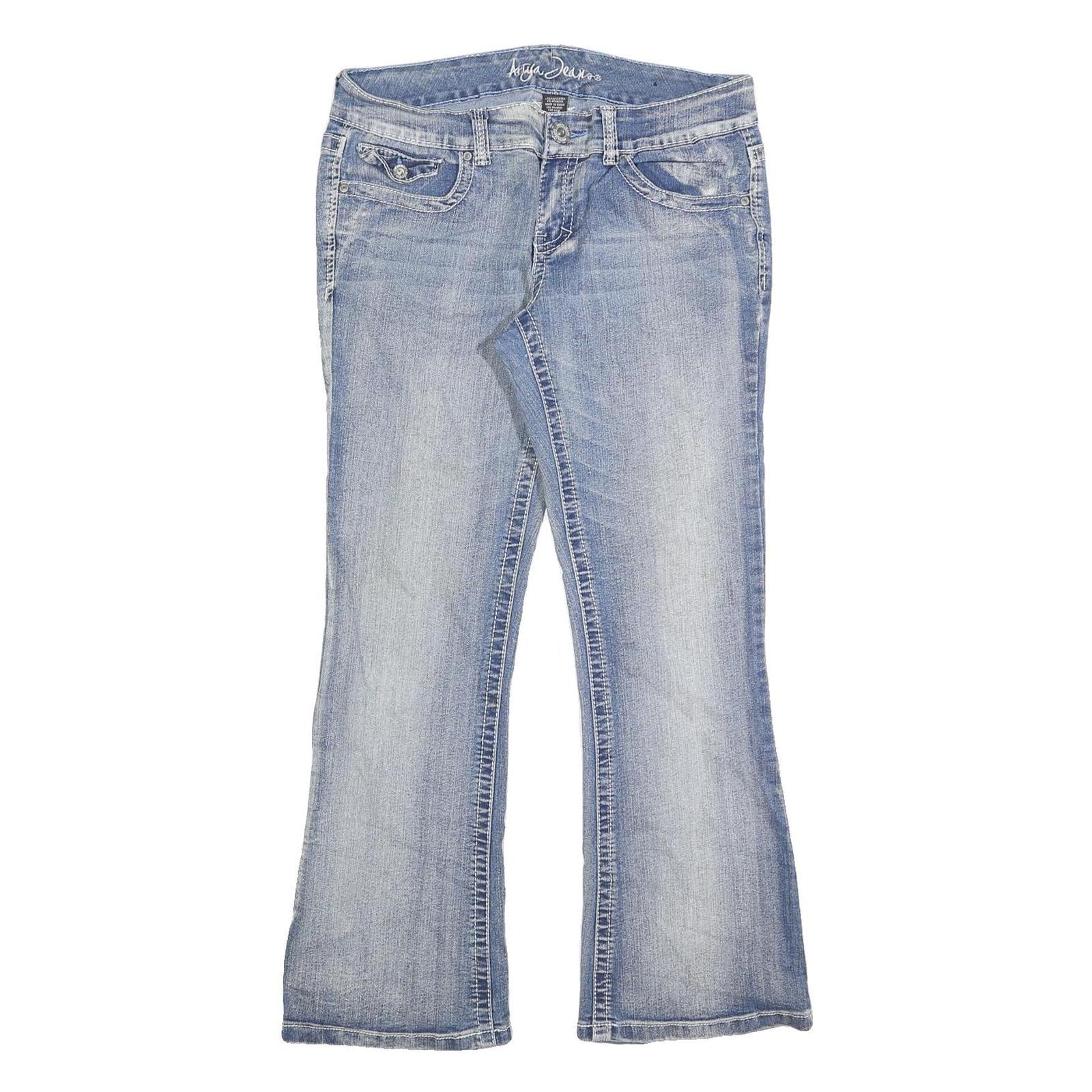 ARYIA Womens Jeans Blue Regular Flair Denim Light W32 L28 Stylish Casual Wear