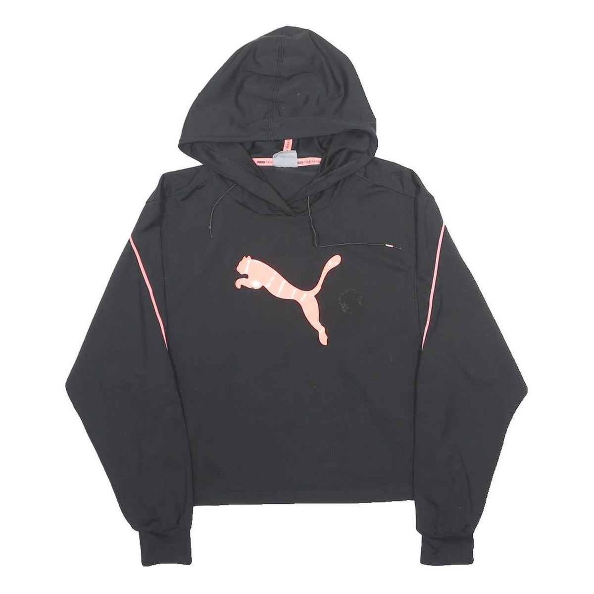 PUMA Womens Black & Pink Hoodie XS Polyester Blend Lightweight Pullover Logo