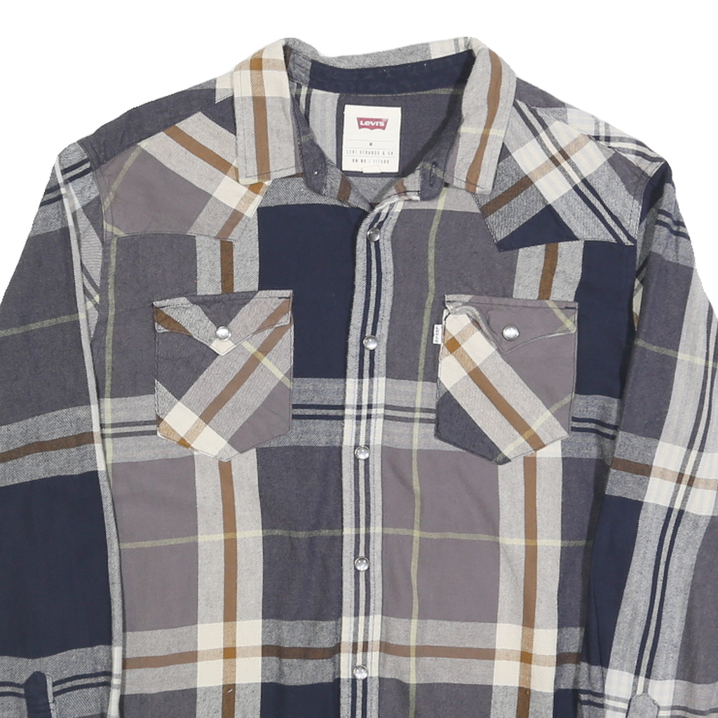 LEVI'S Mens Blue & Brown Check Shirt M Casual Cotton Blend Long Sleeve