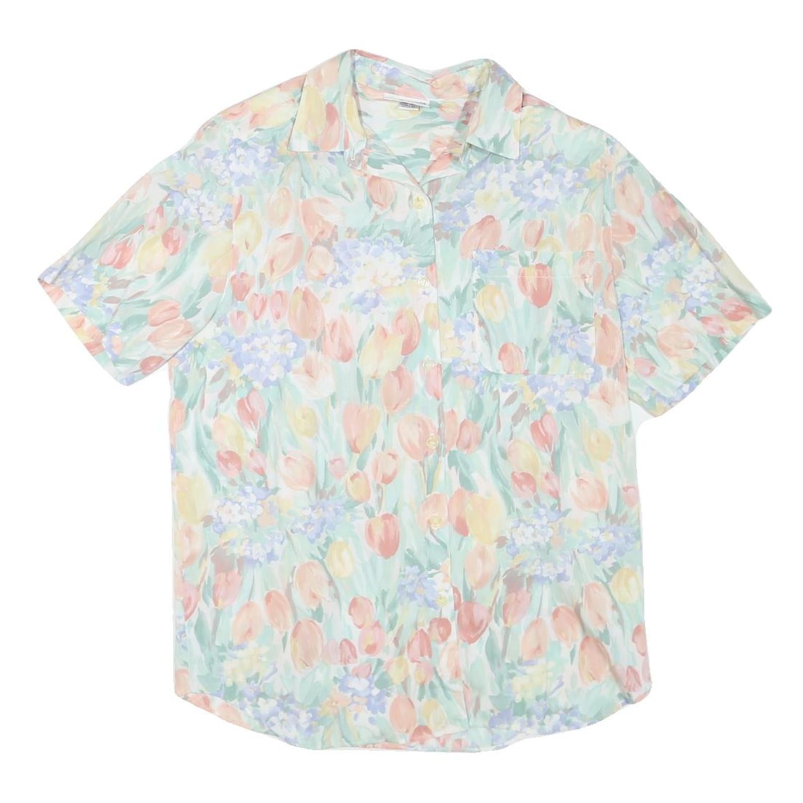 ALFRED DUNNER Womens Pastel Floral Print Shirt Short Sleeve Collared M