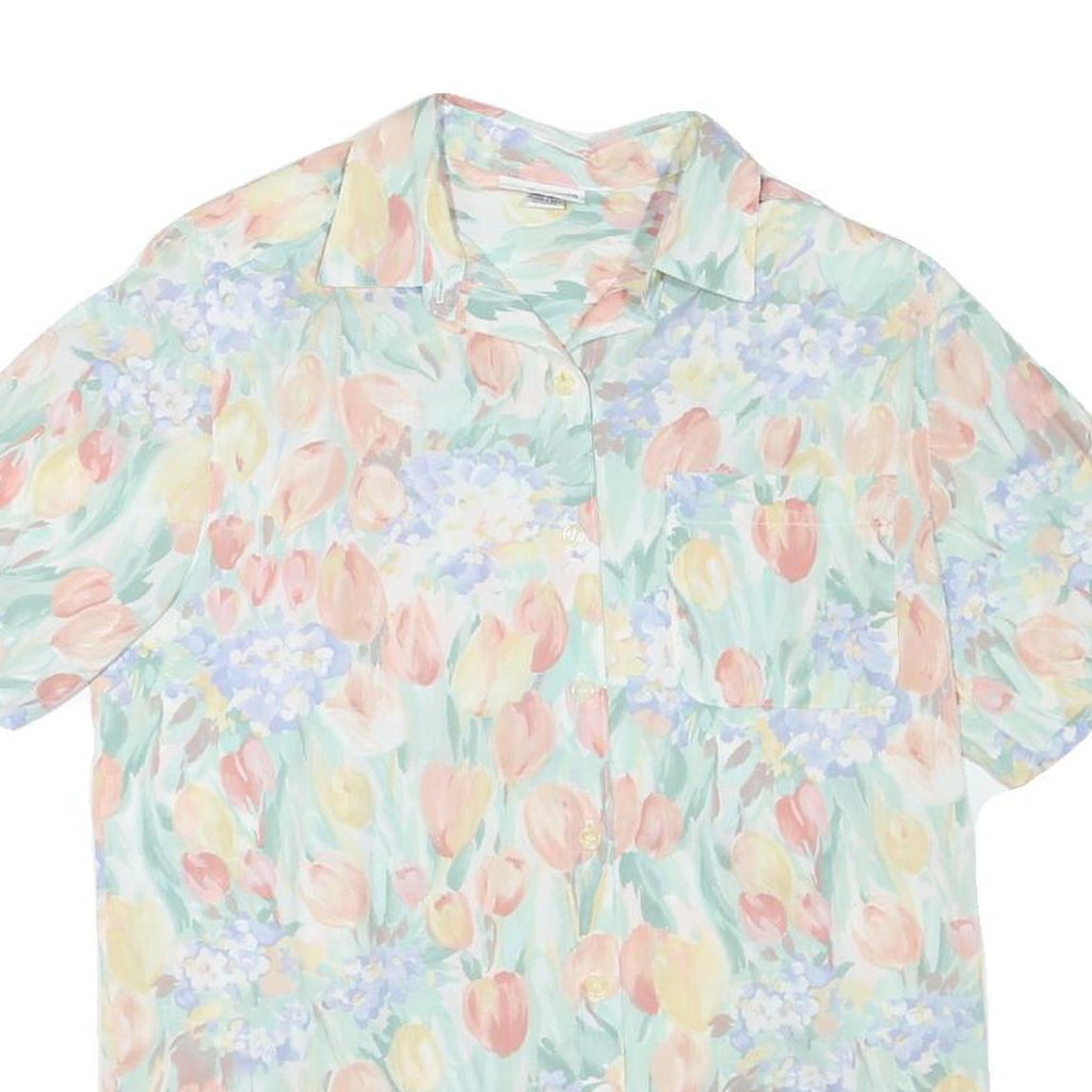 ALFRED DUNNER Womens Pastel Floral Print Shirt Short Sleeve Collared M