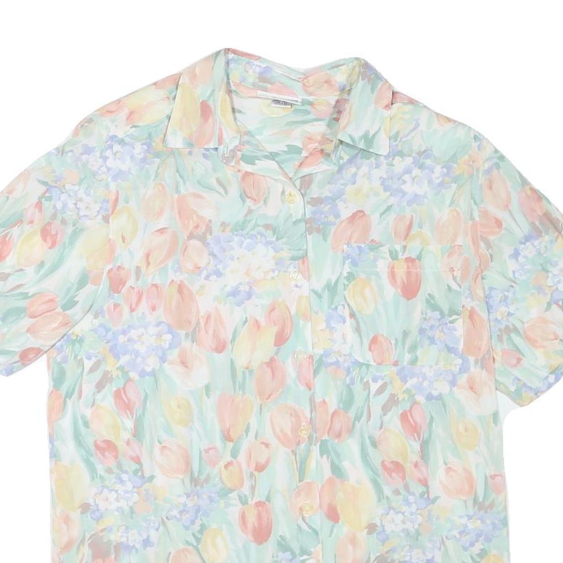 ALFRED DUNNER Womens Pastel Floral Print Shirt Short Sleeve Collared M