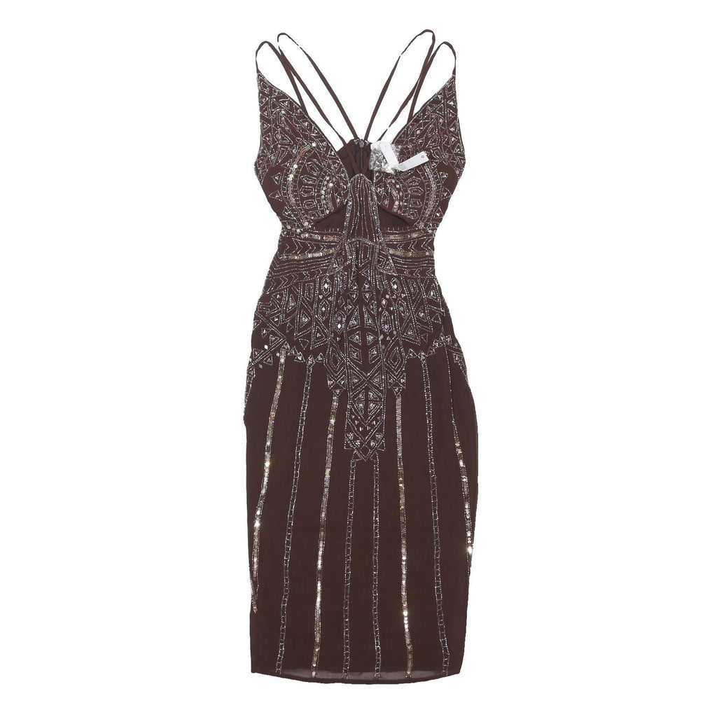 ASOS Womens Brown Beaded Bodycon Polyester Blend Midi Dress UK 8 Evening Party