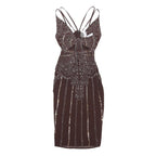 ASOS Womens Brown Beaded Bodycon Polyester Blend Midi Dress UK 8 Evening Party
