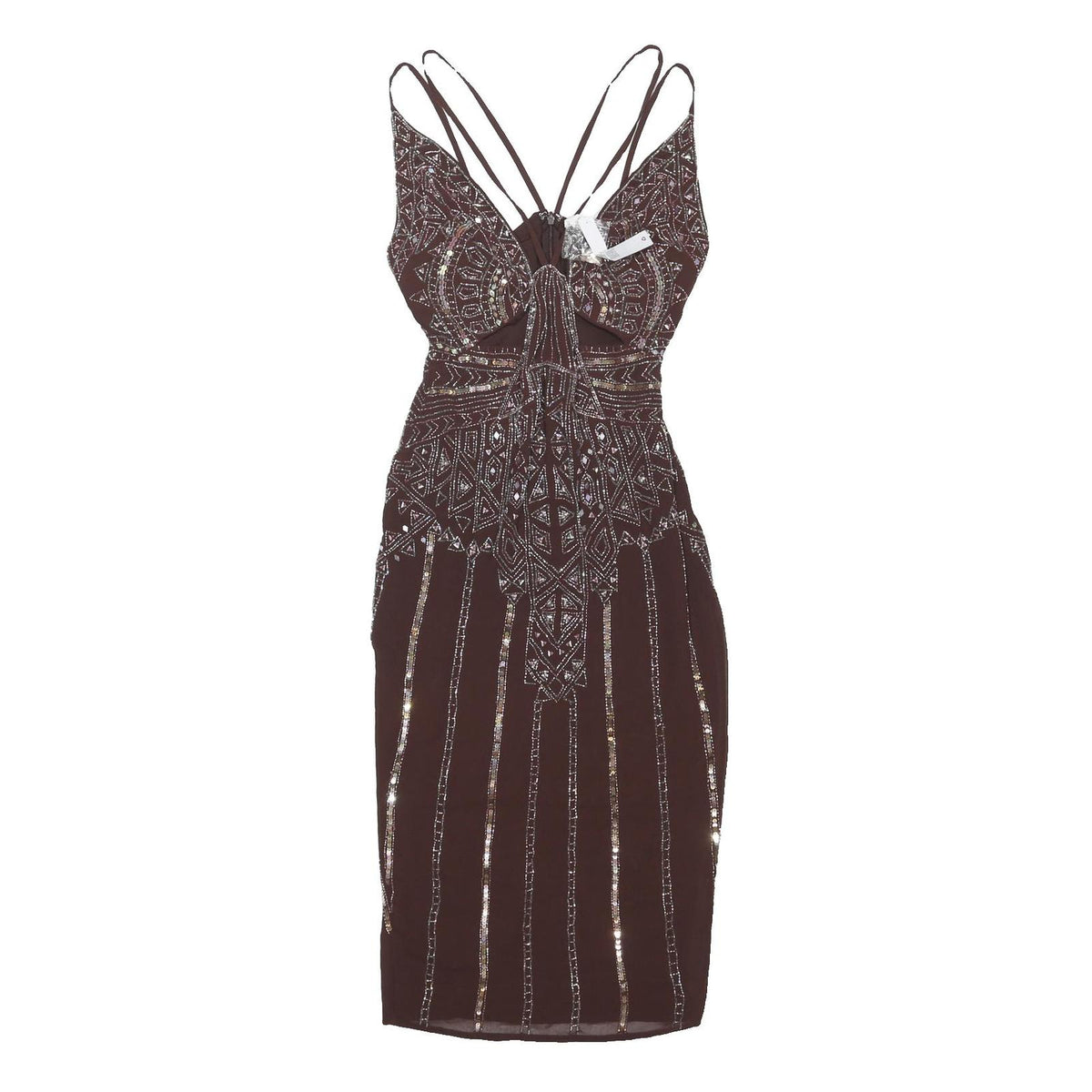 ASOS Womens Brown Beaded Bodycon Polyester Blend Midi Dress UK 8 Evening Party