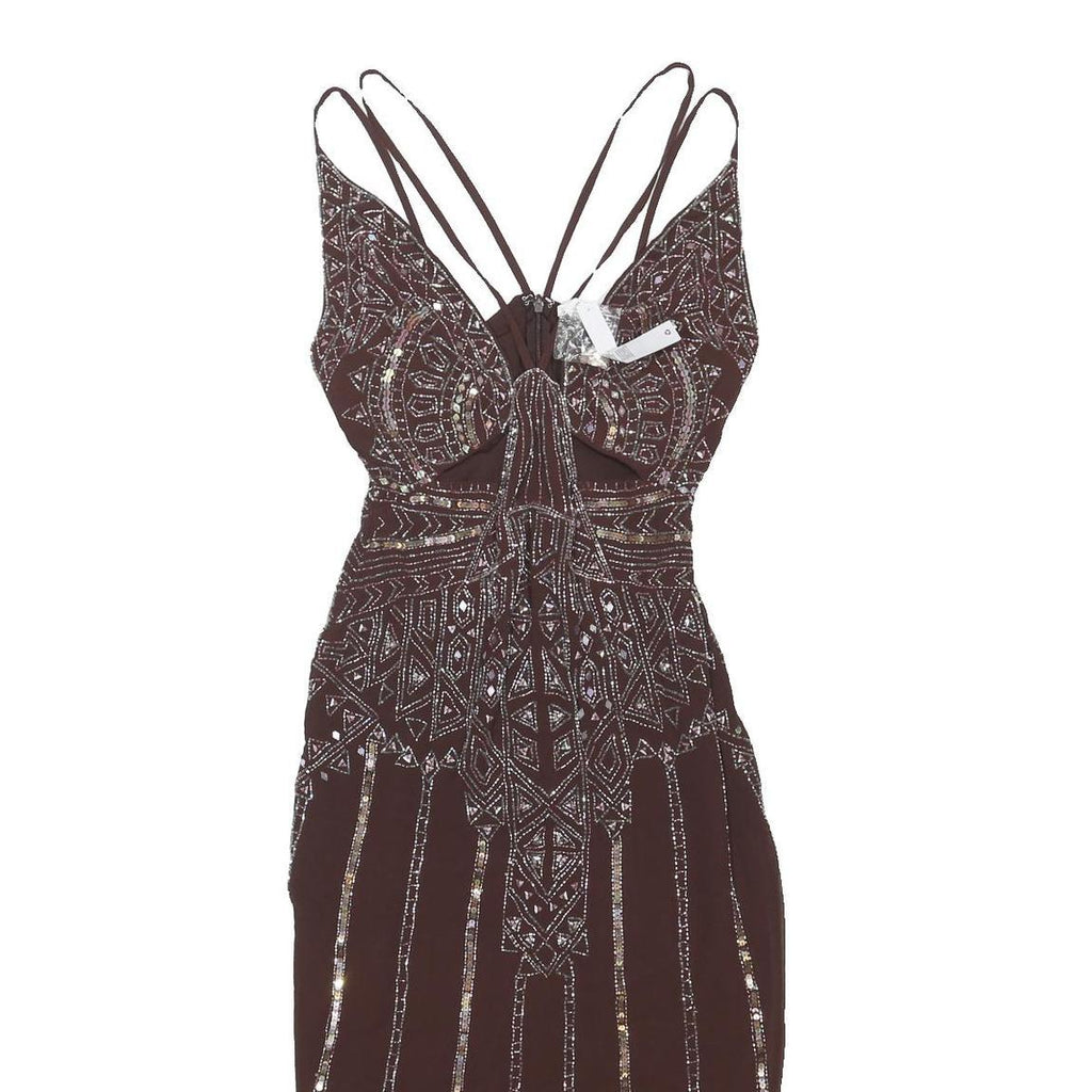 ASOS Womens Brown Beaded Bodycon Polyester Blend Midi Dress UK 8 Evening Party