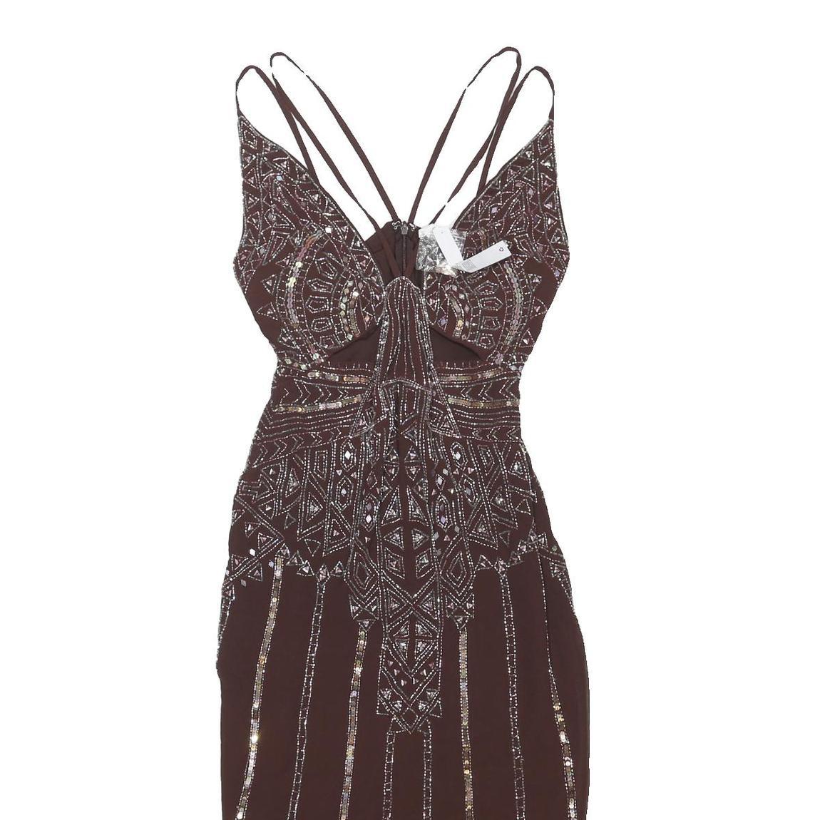 ASOS Womens Brown Beaded Bodycon Polyester Blend Midi Dress UK 8 Evening Party