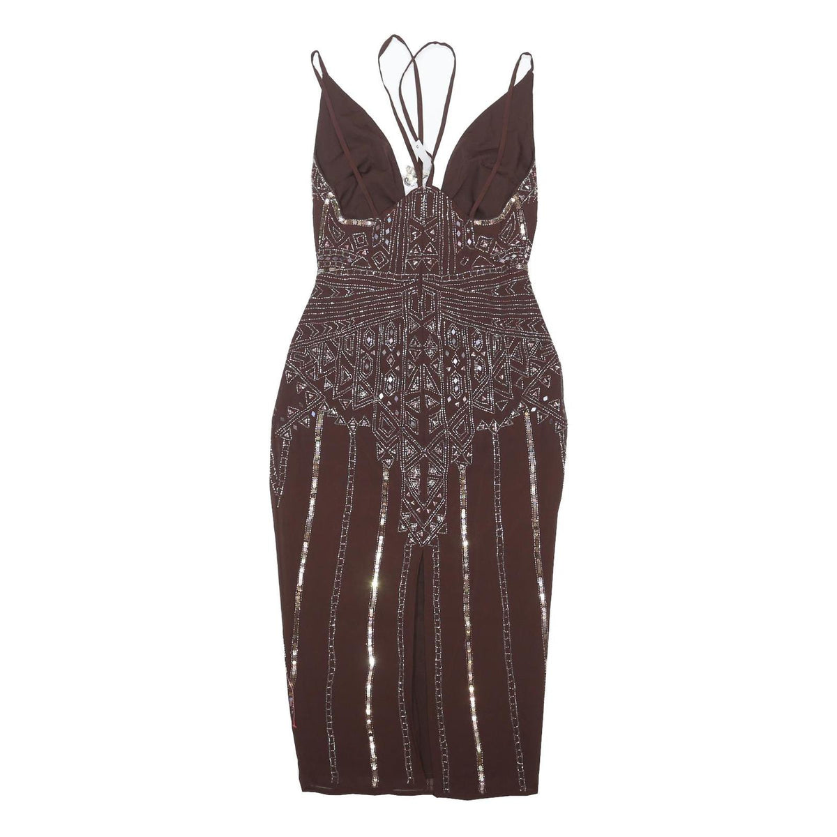 ASOS Womens Brown Beaded Bodycon Polyester Blend Midi Dress UK 8 Evening Party