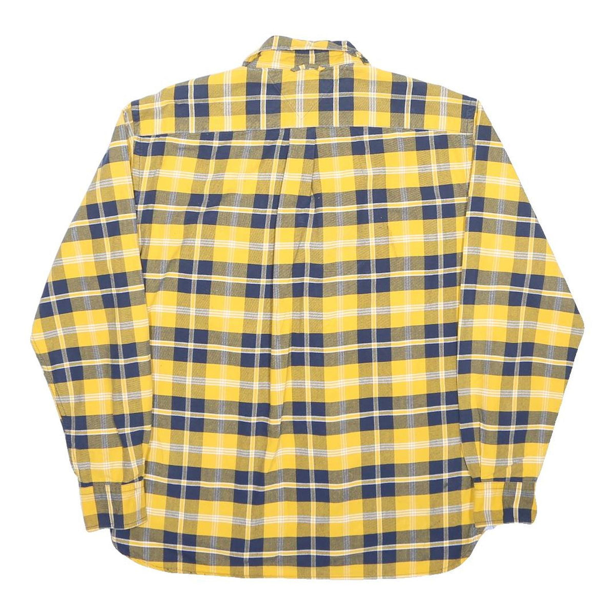 TOMMY HILFIGER Mens Yellow Navy Check Shirt M Cotton Classic Casual Long Sleeve