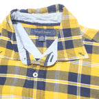 TOMMY HILFIGER Mens Yellow Navy Check Shirt M Cotton Classic Casual Long Sleeve